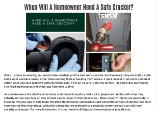 when will a homeowner need a safe cracker