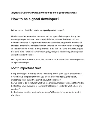How to be a good developer