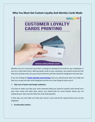 Why You Must Get Custom Loyalty And Identity Cards Made