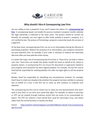 Why should I Hire A Conveyancing Law Firm