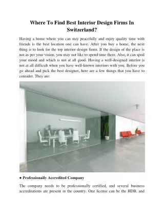 Where To Find Best Interior Design Firms In Switzerland?