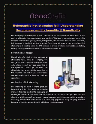 Holographic hot stamping foil- Understanding the process and its benefits @ Nano