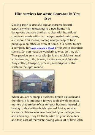 hire services for waste clearance in yew tree
