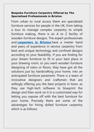 bespoke furniture carpentry offered