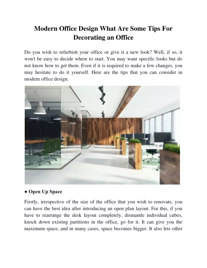 modern office design what are some tips