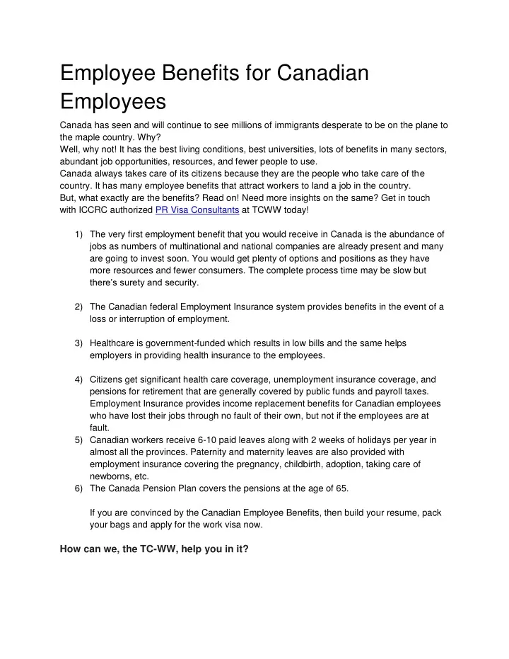 employee benefits for canadian employees