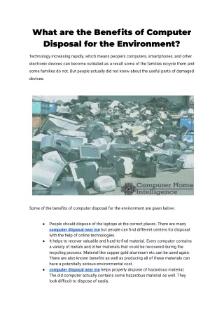 What are the Benefits of Computer Disposal for the Environment