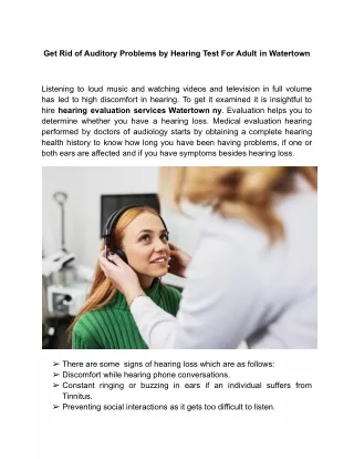 Get Rid of Auditory Problems by Hearing Test For Adult in Watertown