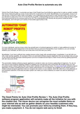 Auto Chat Profits Review to automate any kind of site