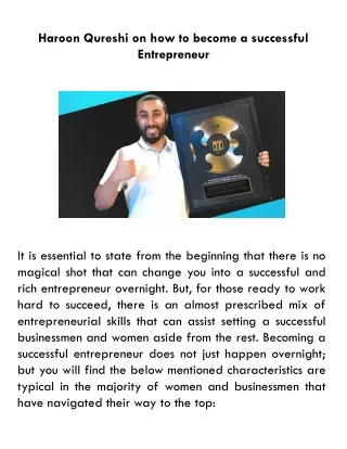 Haroon Qureshi on how to become a successful Entrepreneur