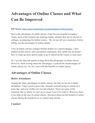 Advantages of Online Classes and What Can Be Improved