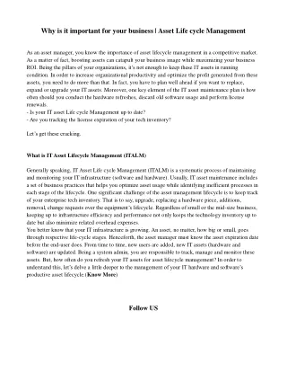 why is it important for your business asset life
