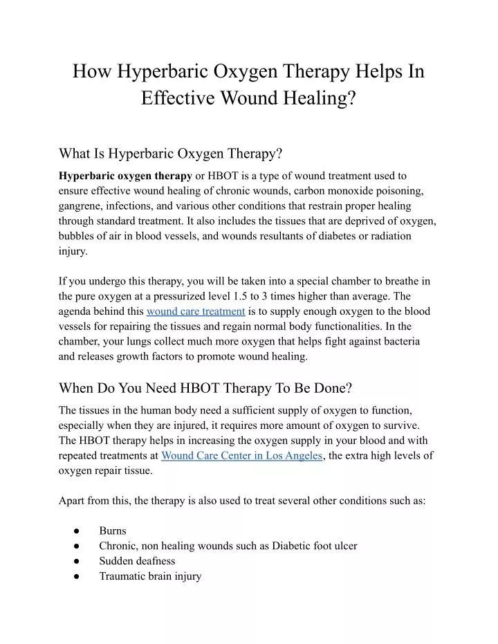 how hyperbaric oxygen therapy helps in effective