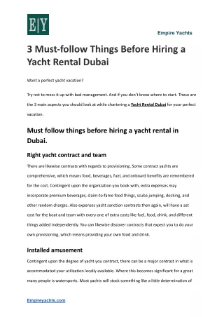 3 Must-follow Things Before Hiring a Yacht Rental Dubai