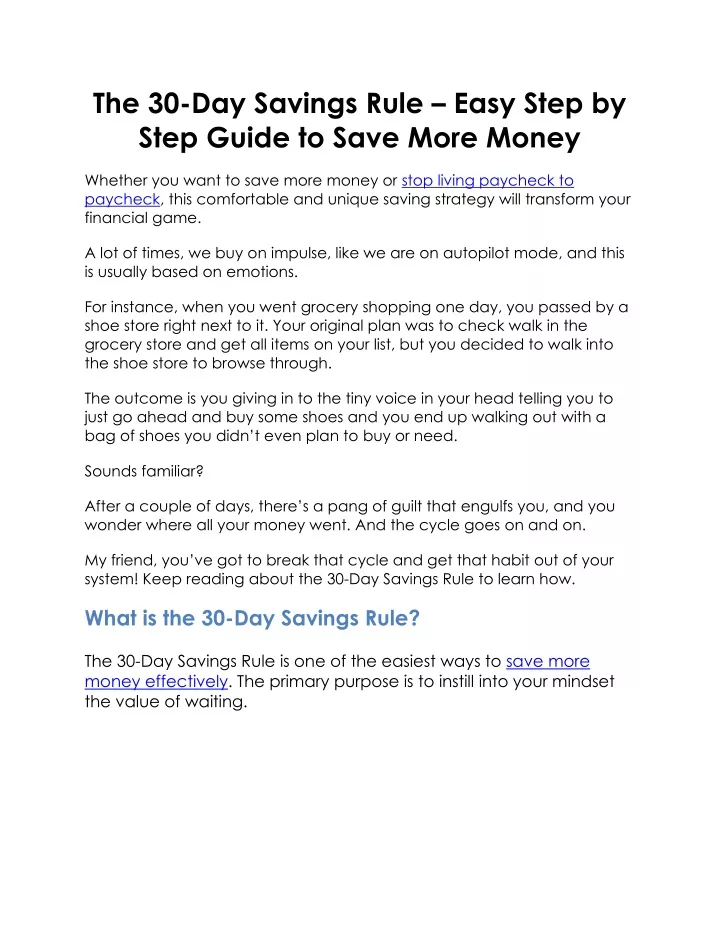 the 30 day savings rule easy step by step guide