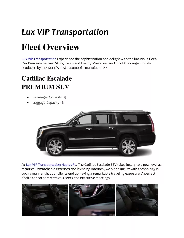 lux vip transportation fleet overview