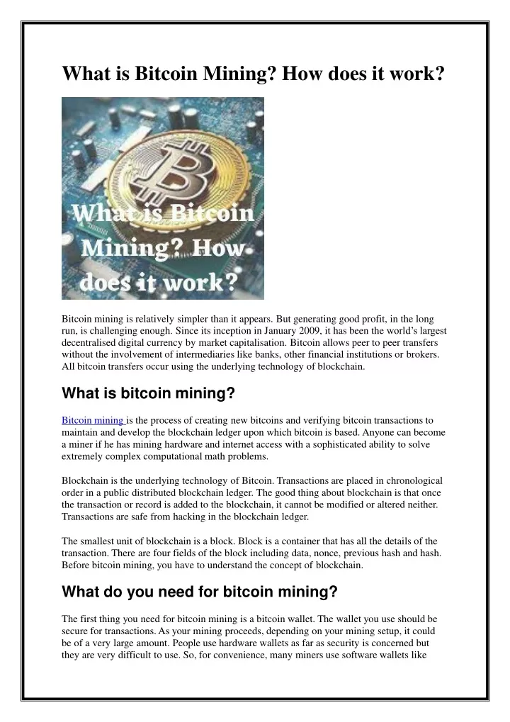 what is bitcoin mining how does it work