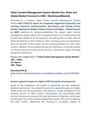 Video Content Management System Market Size, Share and Global Market Forecast to 2026  MarketsandMarkets