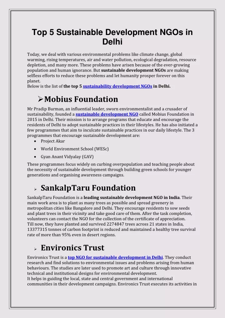 top 5 sustainable development ngos in delhi