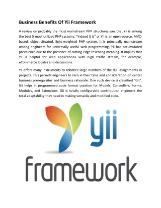 business benefits of yii framework