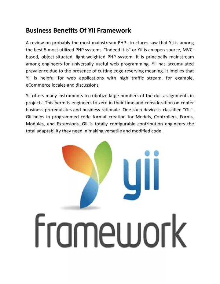 business benefits of yii framework