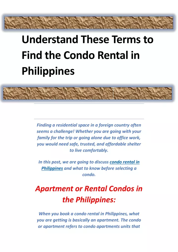 understand these terms to find the condo rental