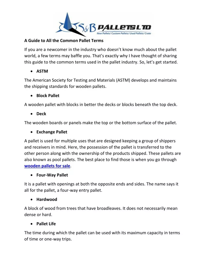 a guide to all the common pallet terms