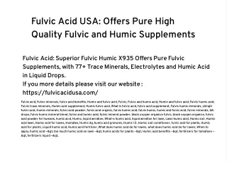 Fulvic Acid USA: Offers Pure High Quality Fulvic and Humic Supplements