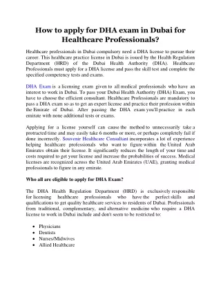 How to apply for DHA exam in Dubai for Healthcare Professionals?