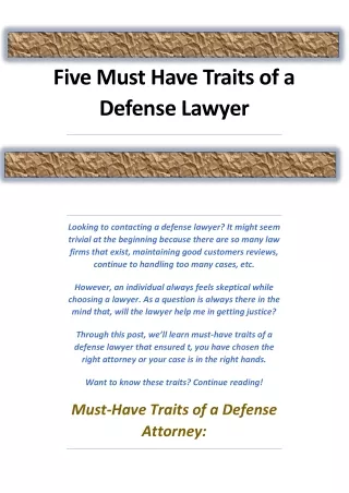 five must have traits of a defense lawyer