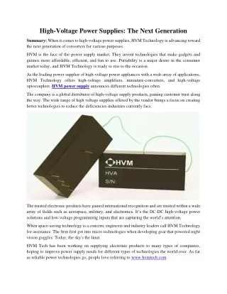 high voltage power supplies the next generation
