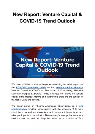 New Report: Venture Capital & COVID-19 Trend Outlook