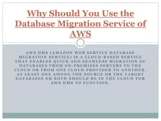 Why Should You Use the Database Migration Service of AWS