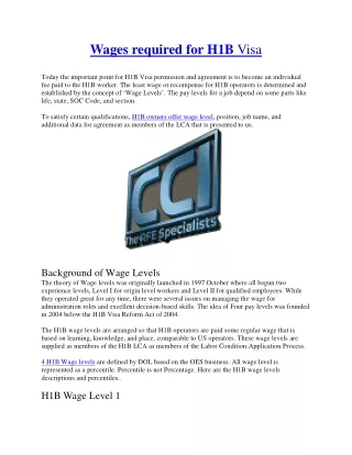 wages required for h1b visa today the important