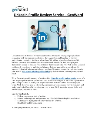 LinkedIn Profile Review Service - GeoWord