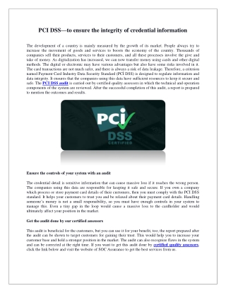 pci dss to ensure the integrity of credential