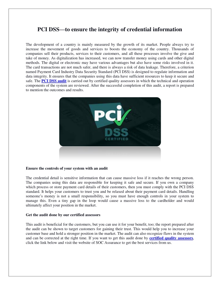 pci dss to ensure the integrity of credential