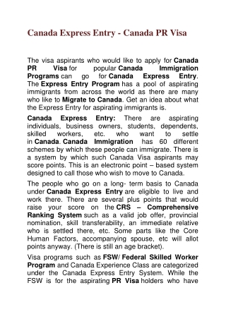 canada express entry canada pr visa