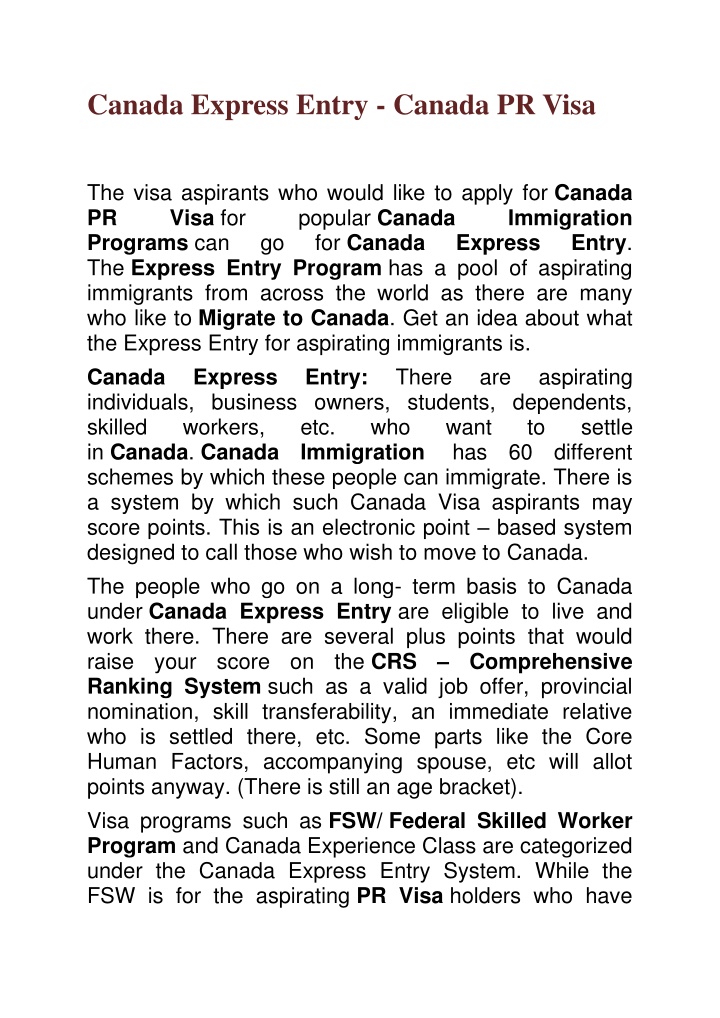 canada express entry canada pr visa