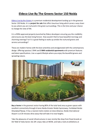 Elddeco live by the greens Sector 150 Noida