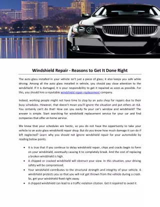 windshield repair reasons to get it done right