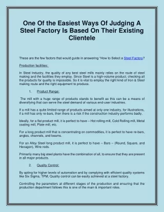 one of the easiest ways of judging a steel
