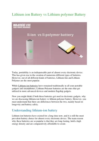 Lithium ion Battery vs Lithium polymer Battery