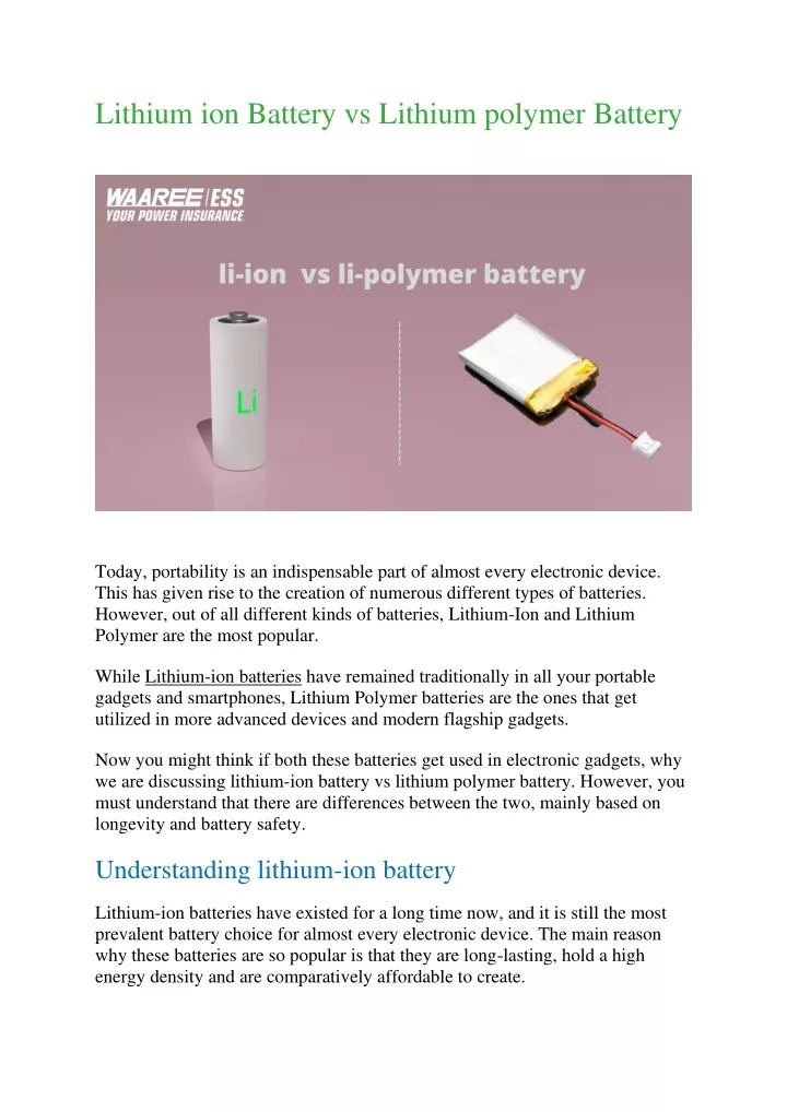 PPT - Lithium Ion Battery Vs Lithium Polymer Battery PowerPoint ...