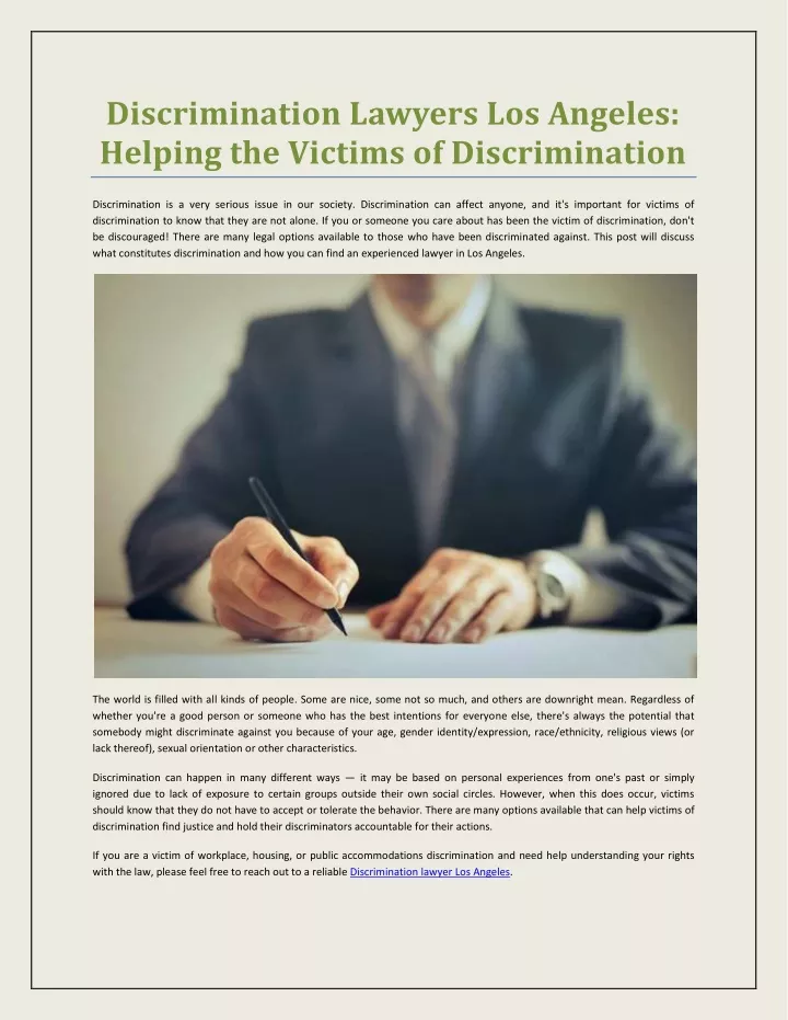 Ppt Discrimination Lawyers Los Angeles Helping The Victims Of Discrimination Powerpoint 2809