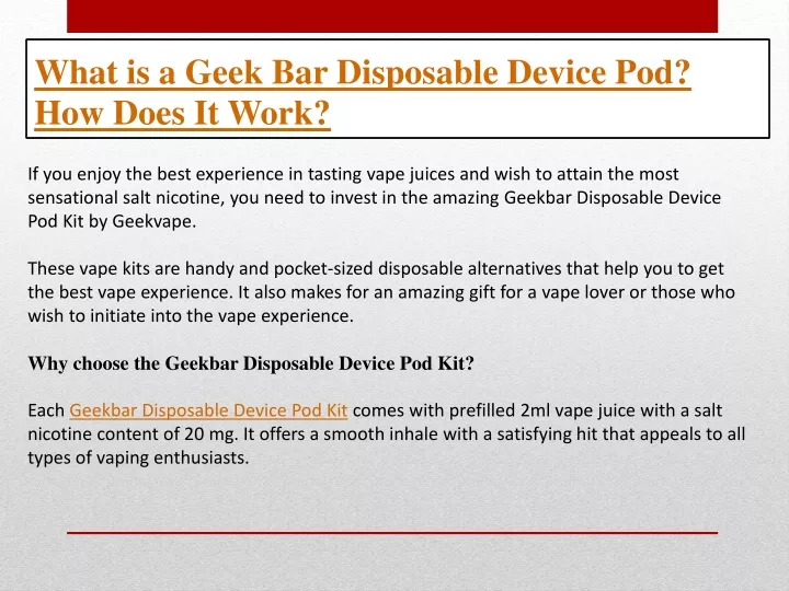 what is a geek bar disposable device pod how does it work