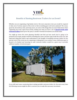 Benefits of Renting Restroom Trailers for an Event!!