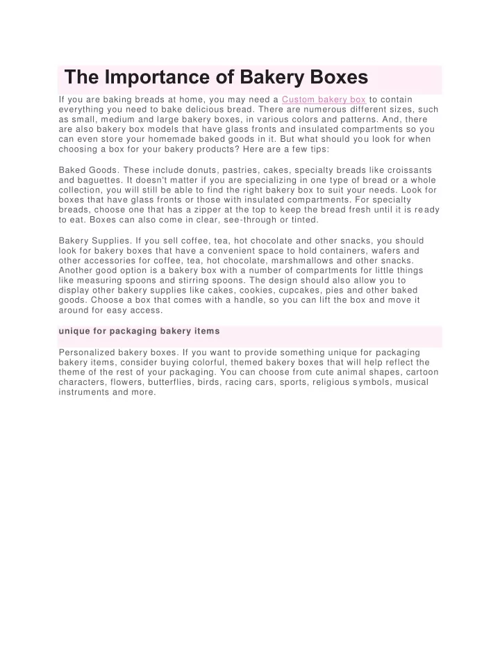 the importance of bakery boxes