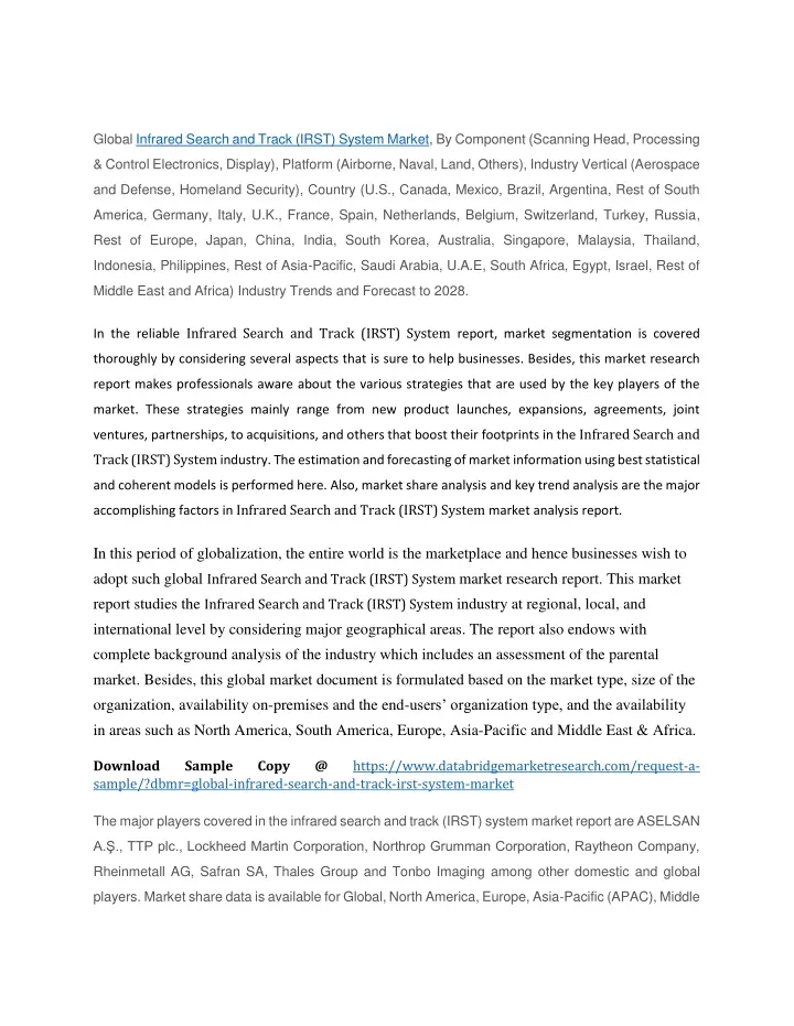 global infrared search and track irst system