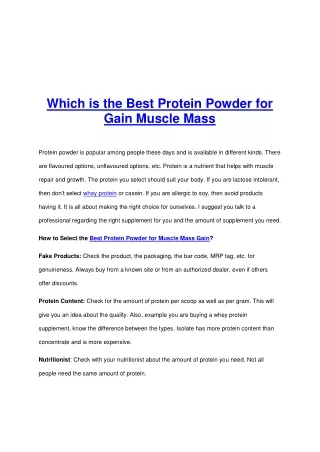 Which is the Best Protein Powder for Gain Muscle Mass